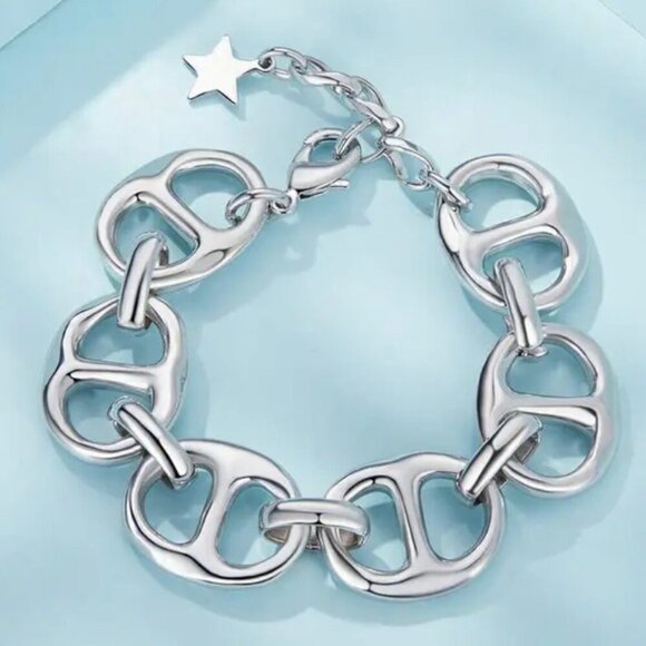 NEW Chunky Link Bracelet 7" 18K Gold Plated Mariner Nautical Anchor Chain Preppy - Picture 1 of 8